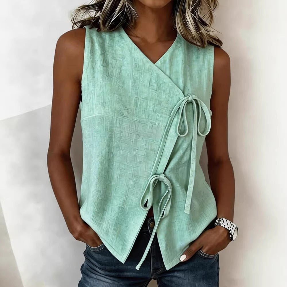 Ärmelloses V-Neck Top mit Schleife – Bild 8 | LuxeStyle