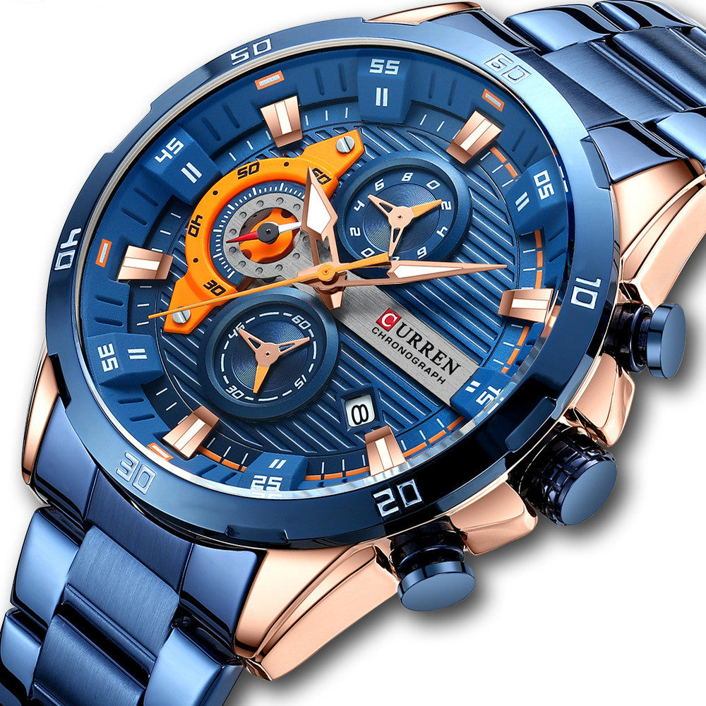 Herrenuhr mit sechs Zeigern, Stahlarmband, Quarz – Bild 5 | LuxeStyle