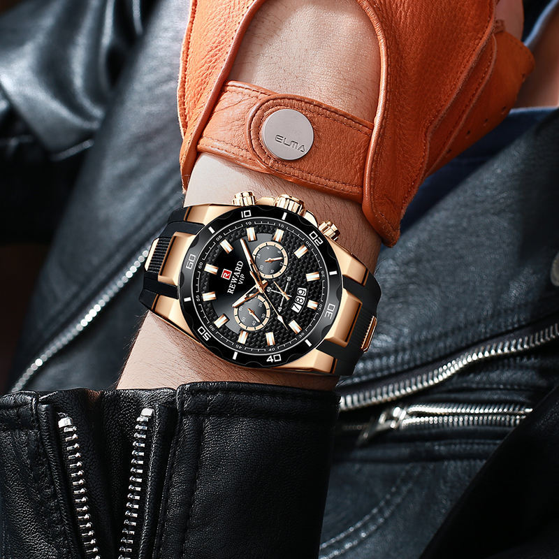 Herrenuhr in Schwarz und Gold mit Kalenderfunktion