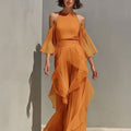 Chiffon-Set Bluse und weite Hose Damen