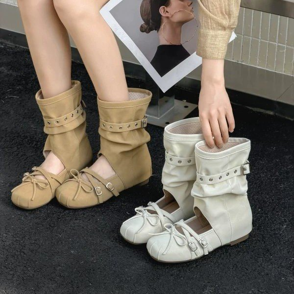 Ballett-Sandalen-Boots mit Gürtelverschluss und innere Höhe