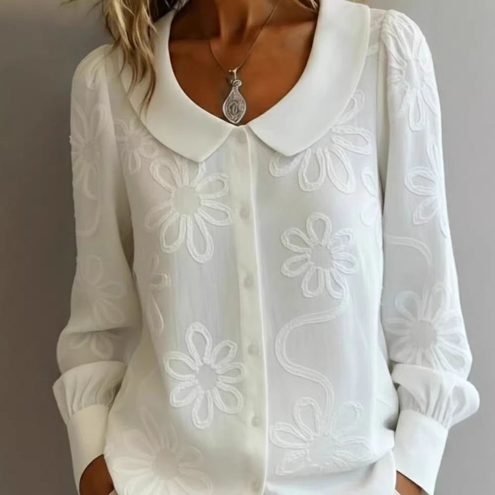 Damen-Langarmshirt mit Stickerei und Kragen – Bild 9 | LuxeStyle