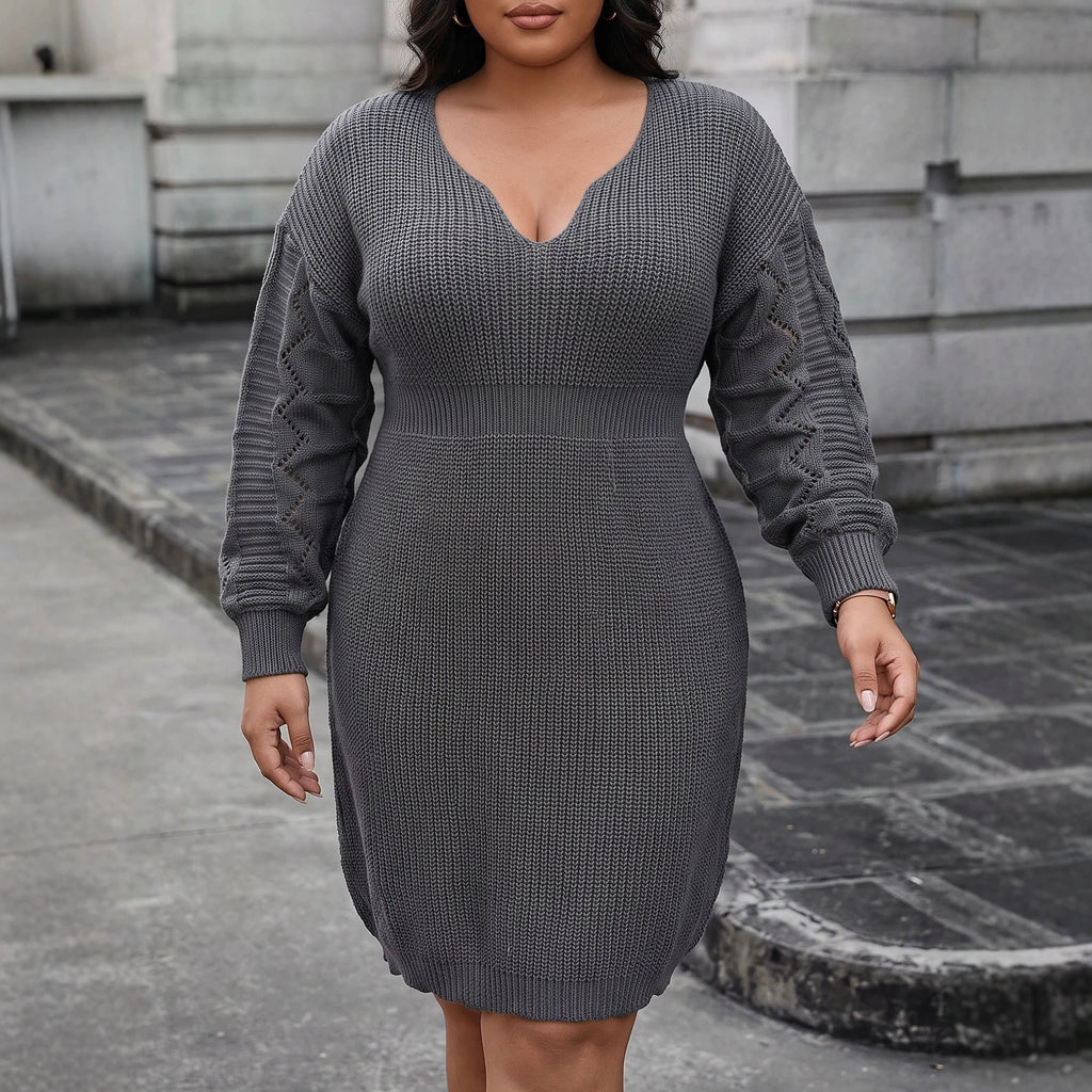 V-Ausschnitt Strickkleid für Herbst & Winter