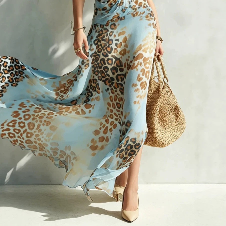 Ärmelloses Halterneck-Leopardenkleid