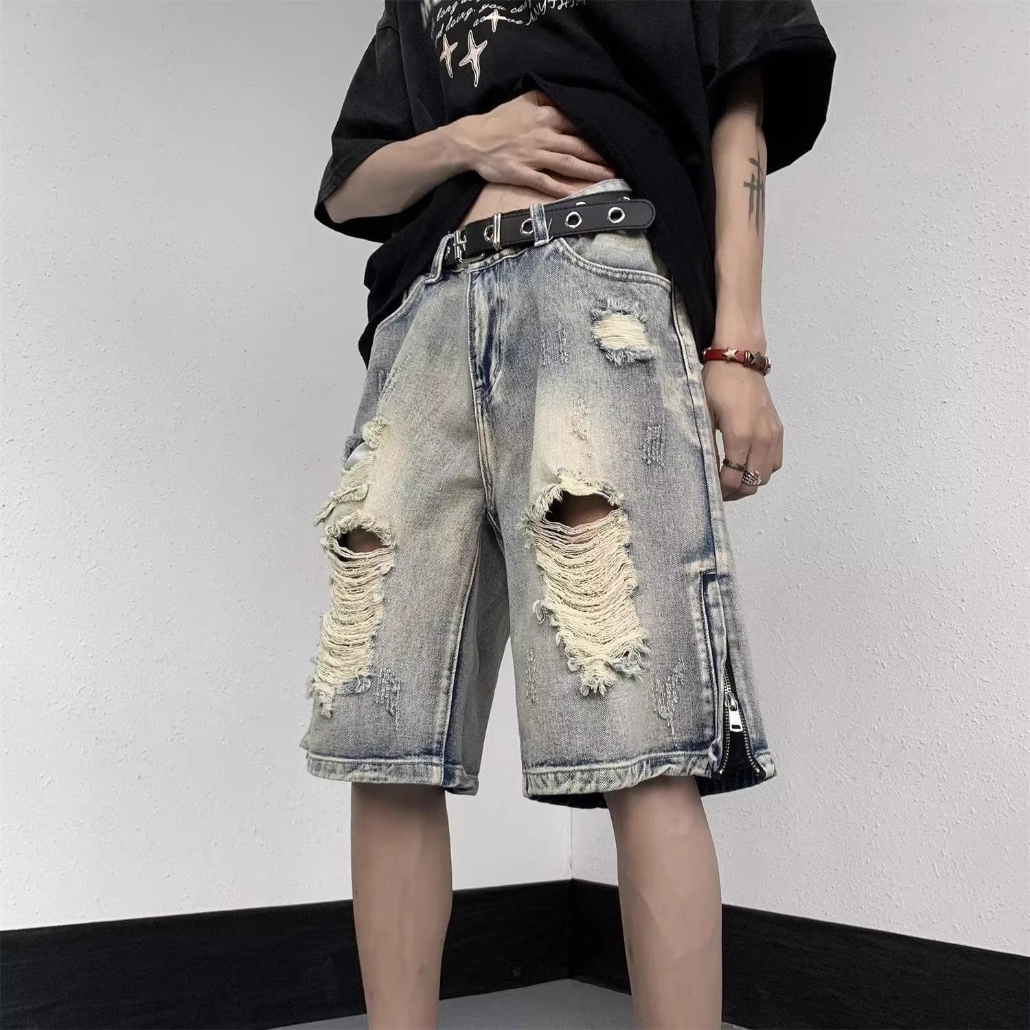 Retro Tattered Denim Shorts für Herren