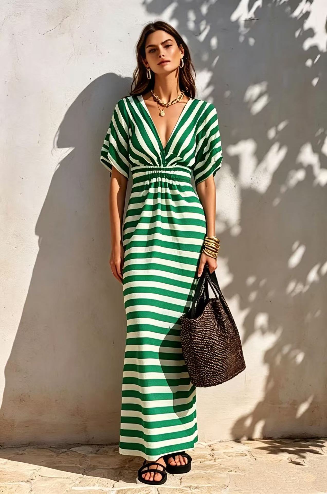 Lose sitzendes Streifen-Kleid