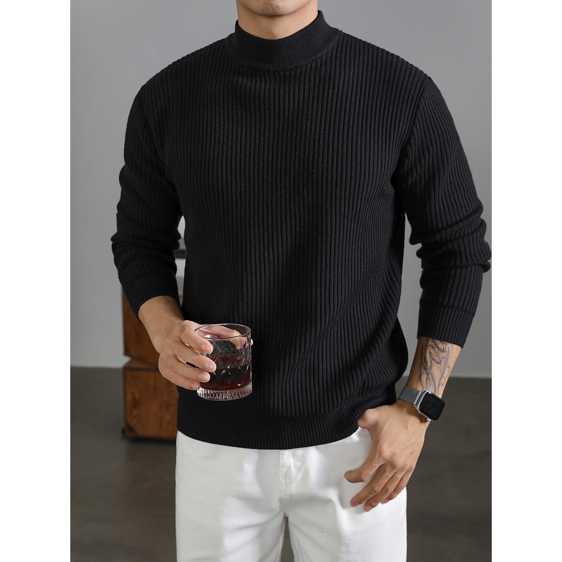Herren Rollkragenpullover mit Streifen