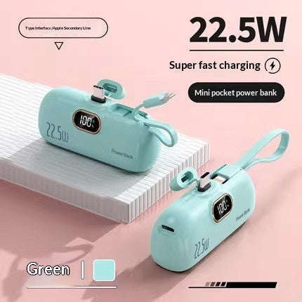 Mini Powerbank mit integriertem Kabel, 5000 mAh