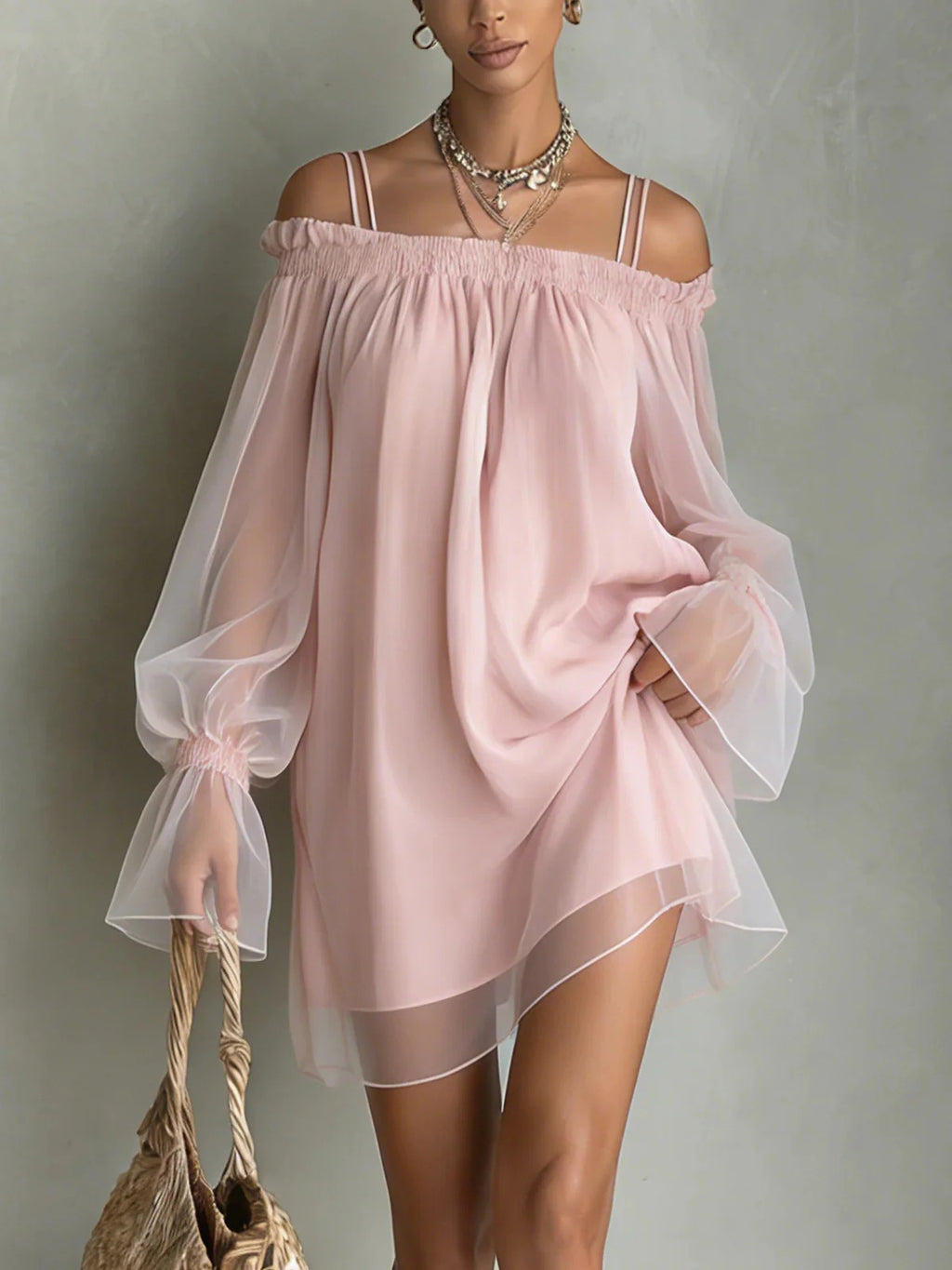 Off-Shoulder Minikleid mit Mesh-Ärmeln – Bild 7 | LuxeStyle