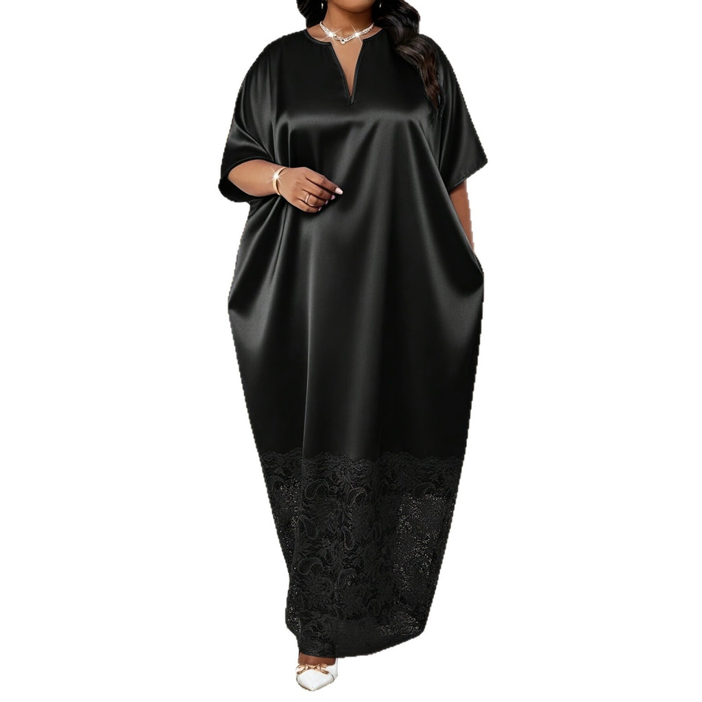 Elegantes Spitzen-Patchwork Kleid mit Rundhals
