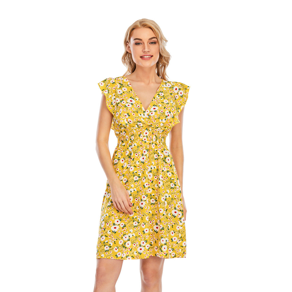 Ärmelloses Chiffonkleid mit V-Ausschnitt & Rüschen