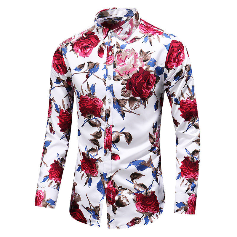 Herrenhemd mit Blumenmuster, Langarm