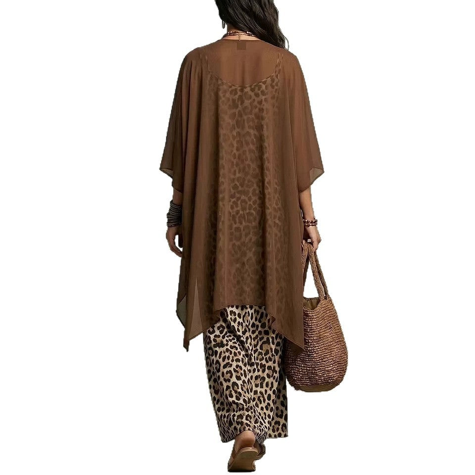 Leoparden-Print Trägerkleid Zweiteiler