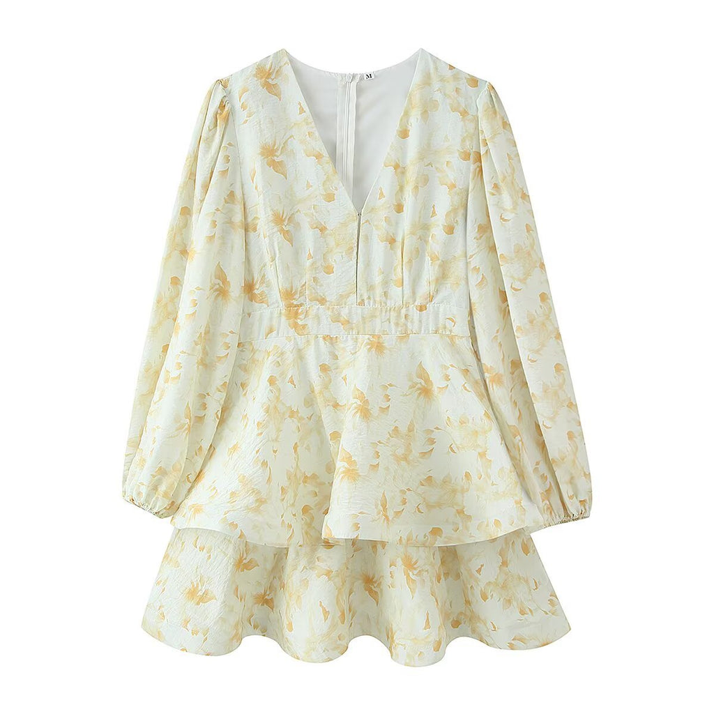 Gelbe Blumen Midi-Kleid