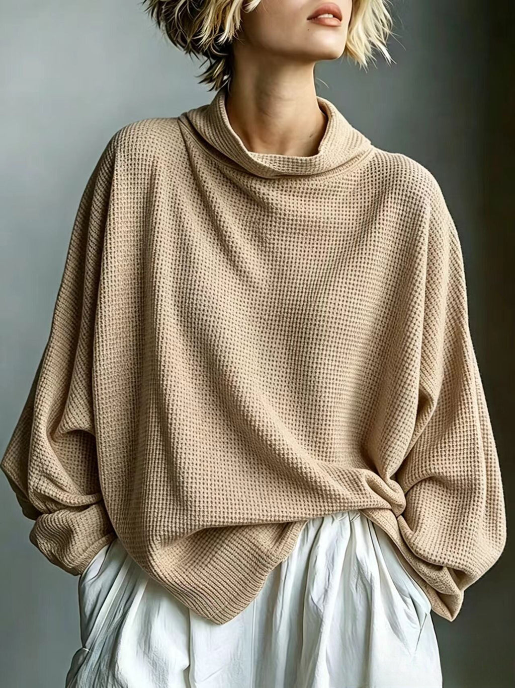 Strickpullover mit Rollkragen und Waffelstruktur