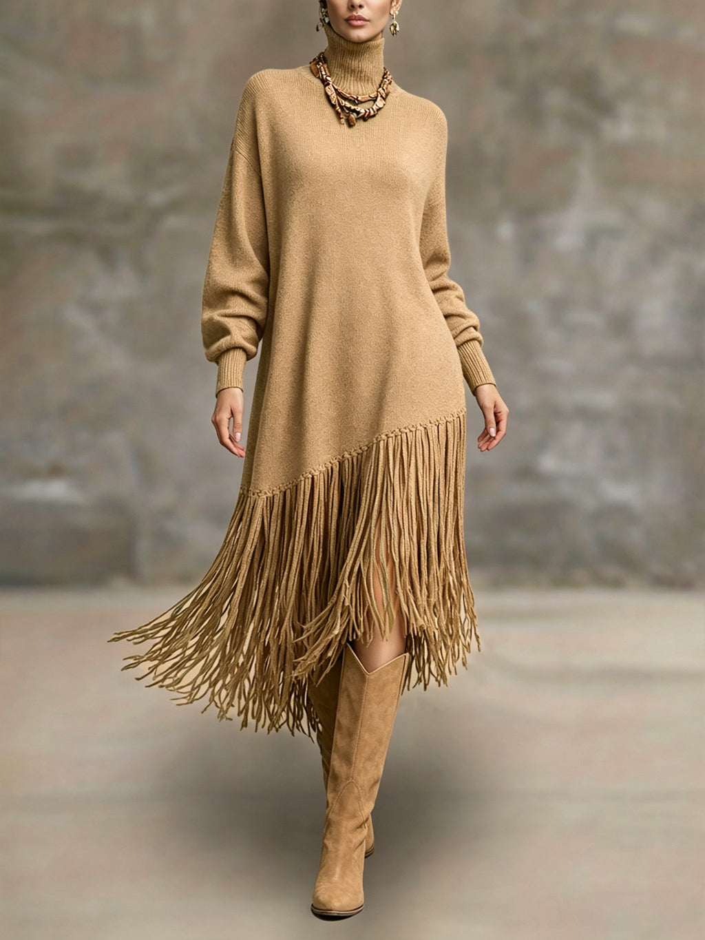Langes A-Linien Kleid mit Quasten