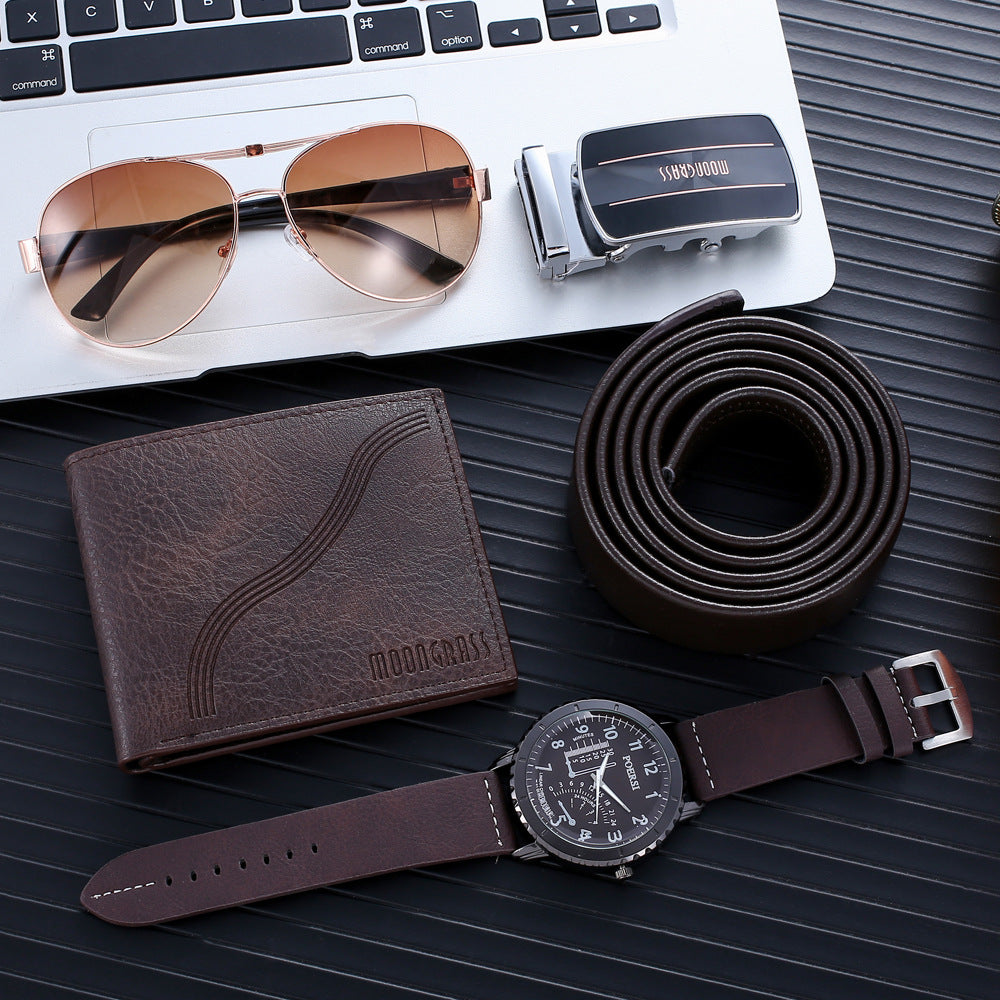 Geschenkset: Uhr, Portemonnaie, Gürtel, Brille