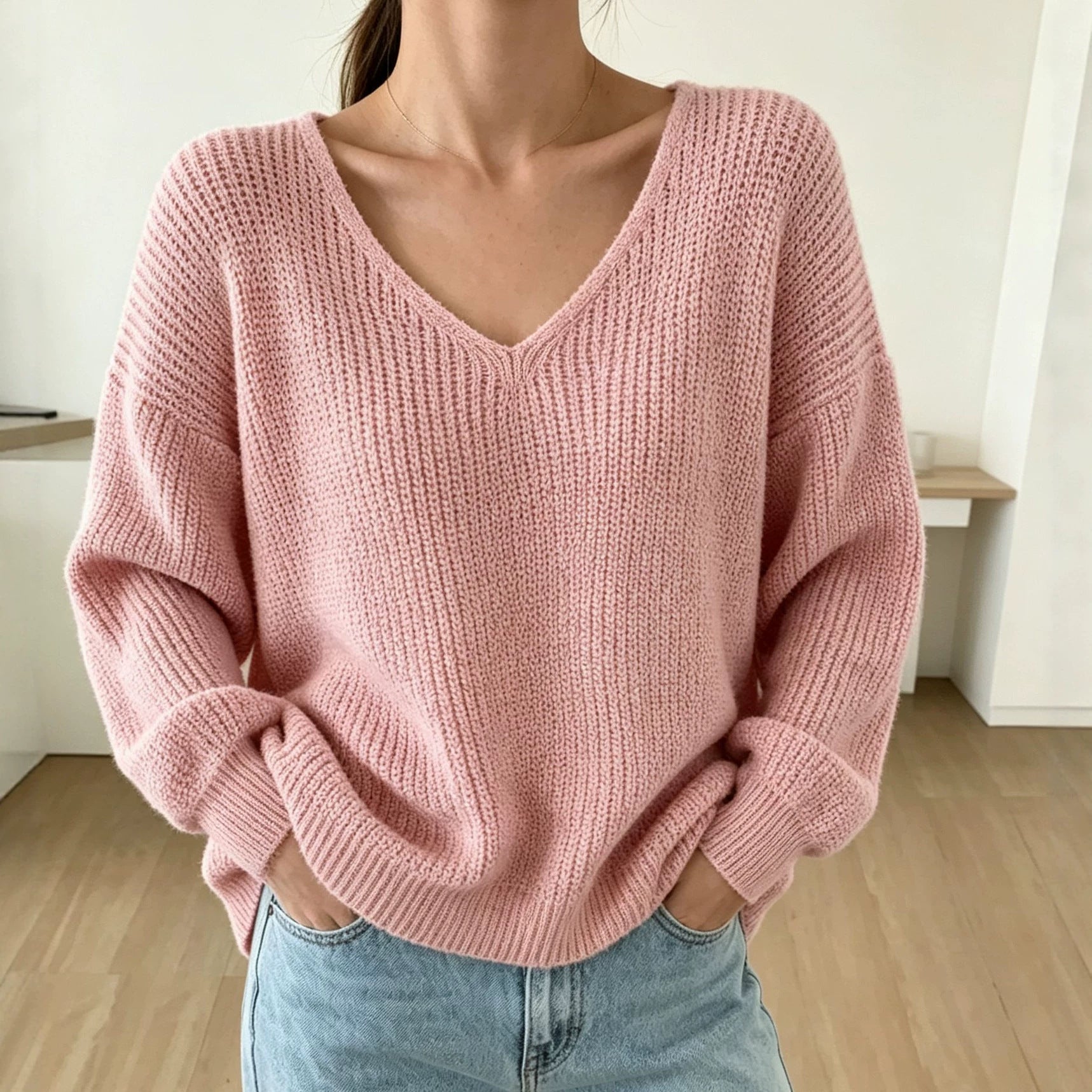 V-Neck Pullover Sweater für Damen