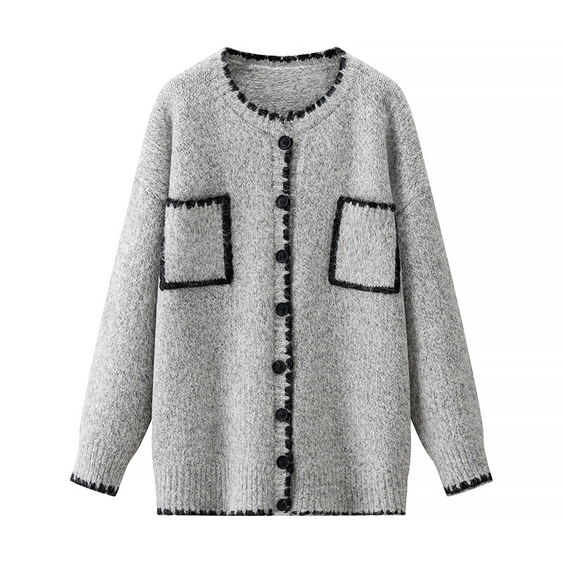 Retro Color-Block Cardigan mit Taschen