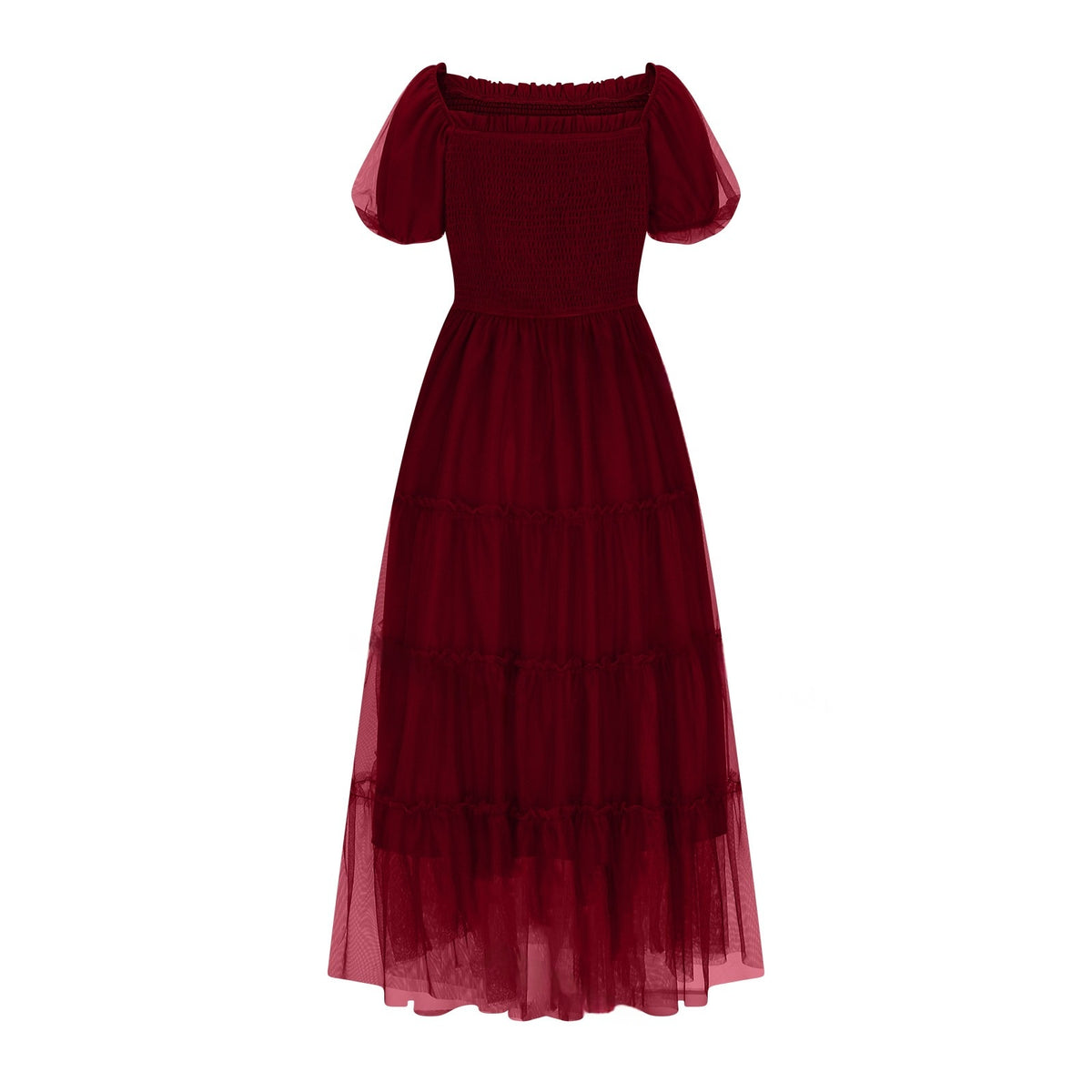 Gerüschtes langes Mesh-Kleid mit eckigem Ausschnitt – Bild 13 | LuxeStyle