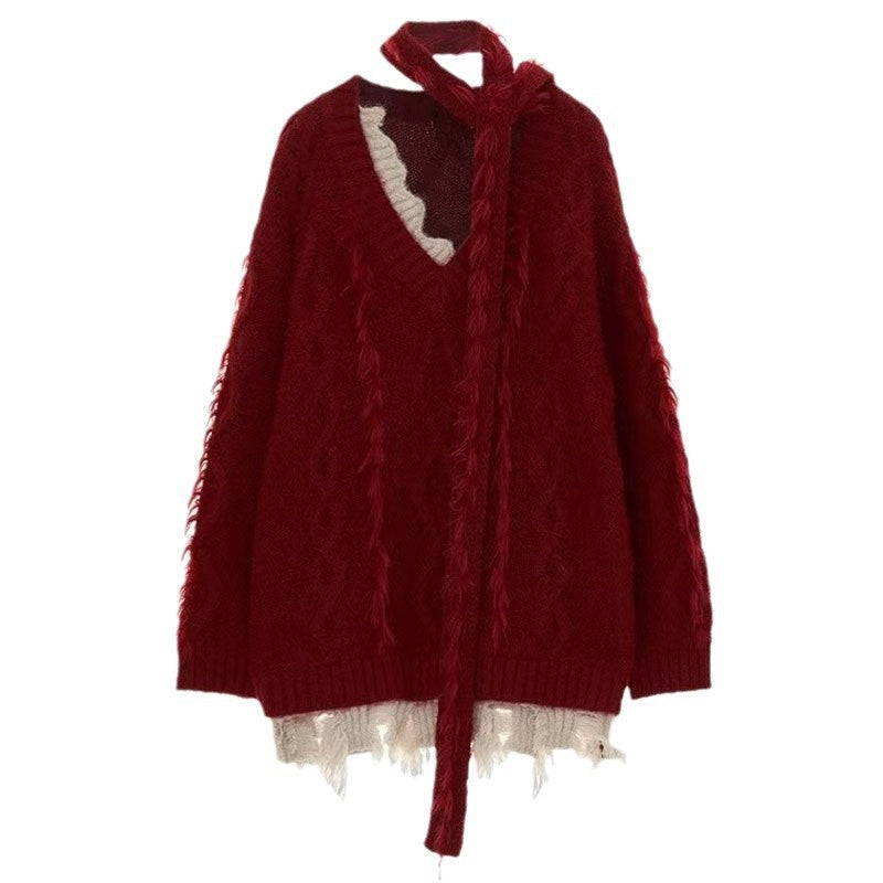 Roter Pullover mit V-Ausschnitt