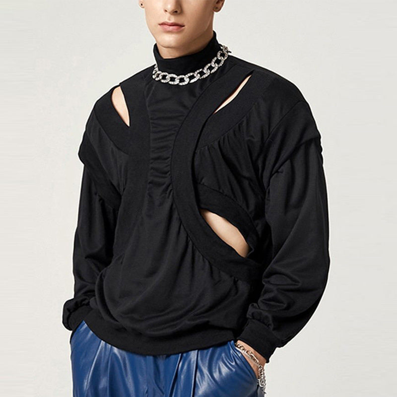 Herren Langarmshirt mit Stehkragen und Ueberzupfschulter