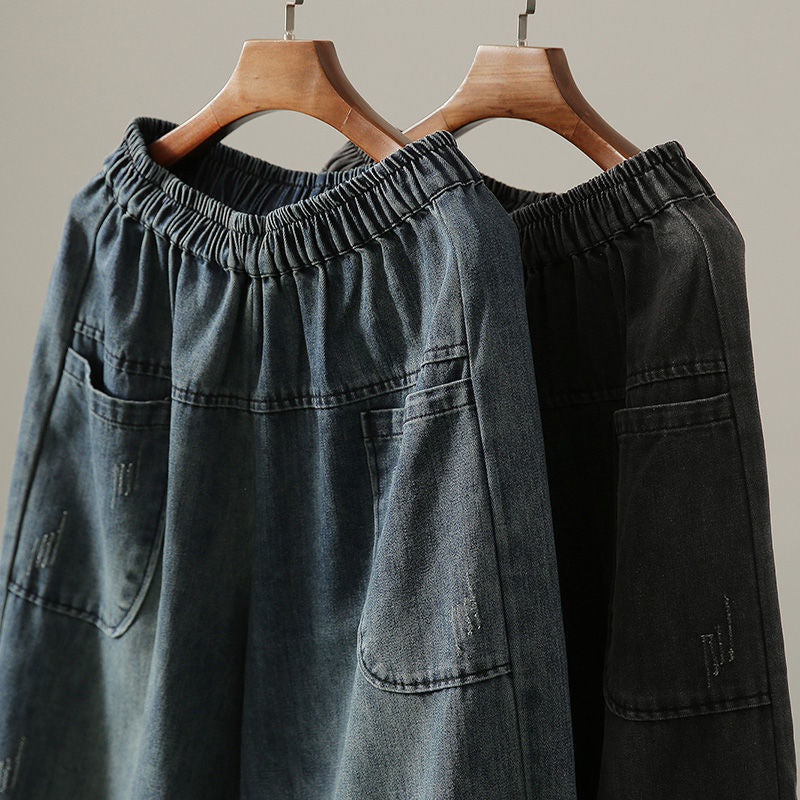 Loose Fit Cropped Jeans im Korean Style