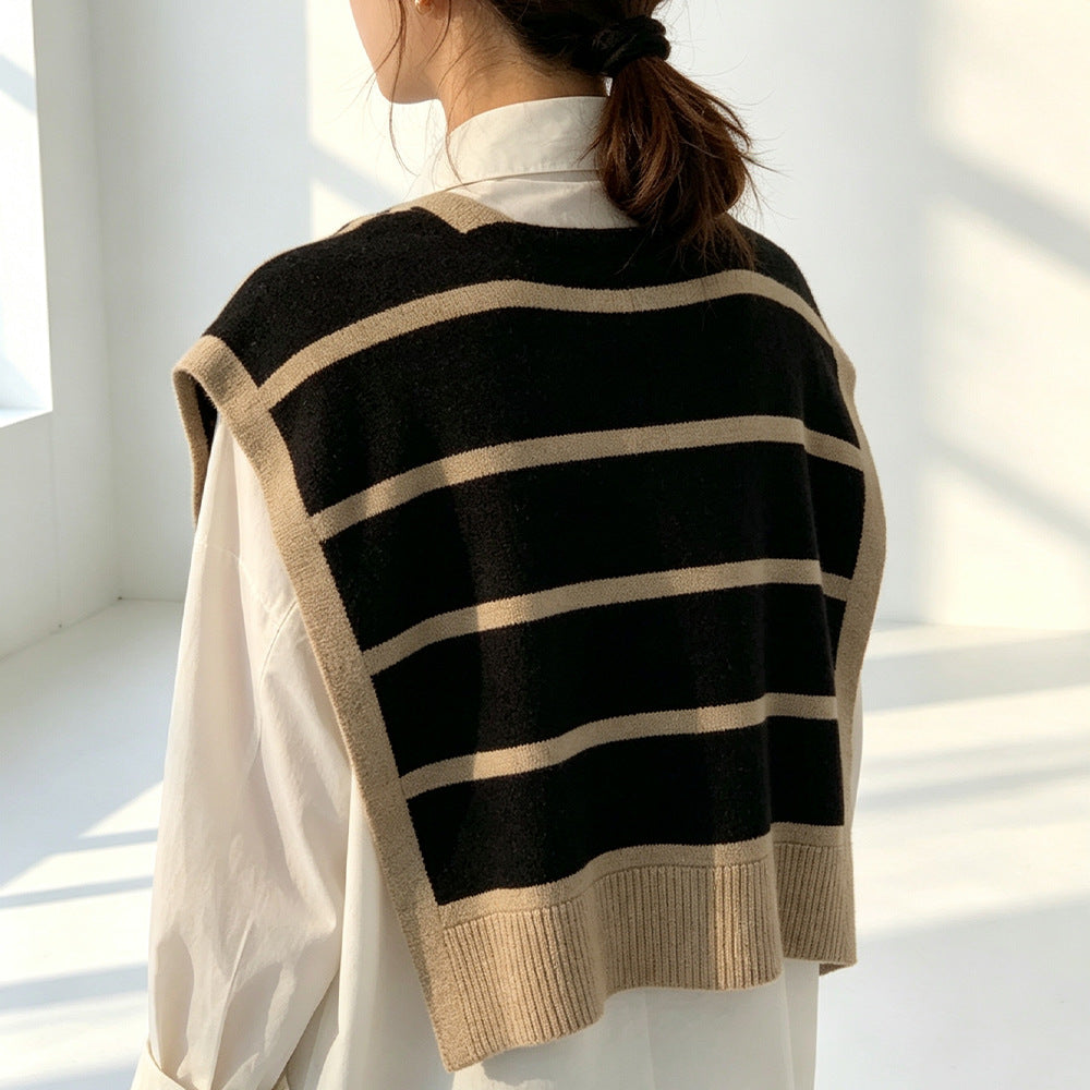 Gestreifter Strickmantel in Bronze – Bild 5 | LuxeStyle