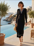 Damen Freizeitkleid mit V-Ausschnitt und Schleife