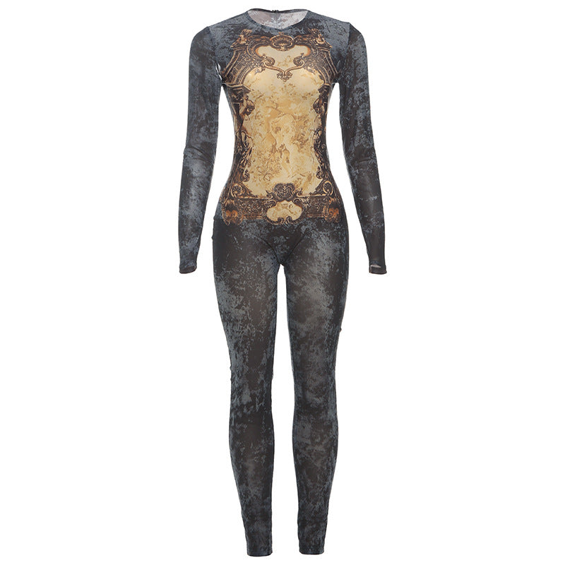 Slim-Fit Jumpsuit mit Mesh-Details