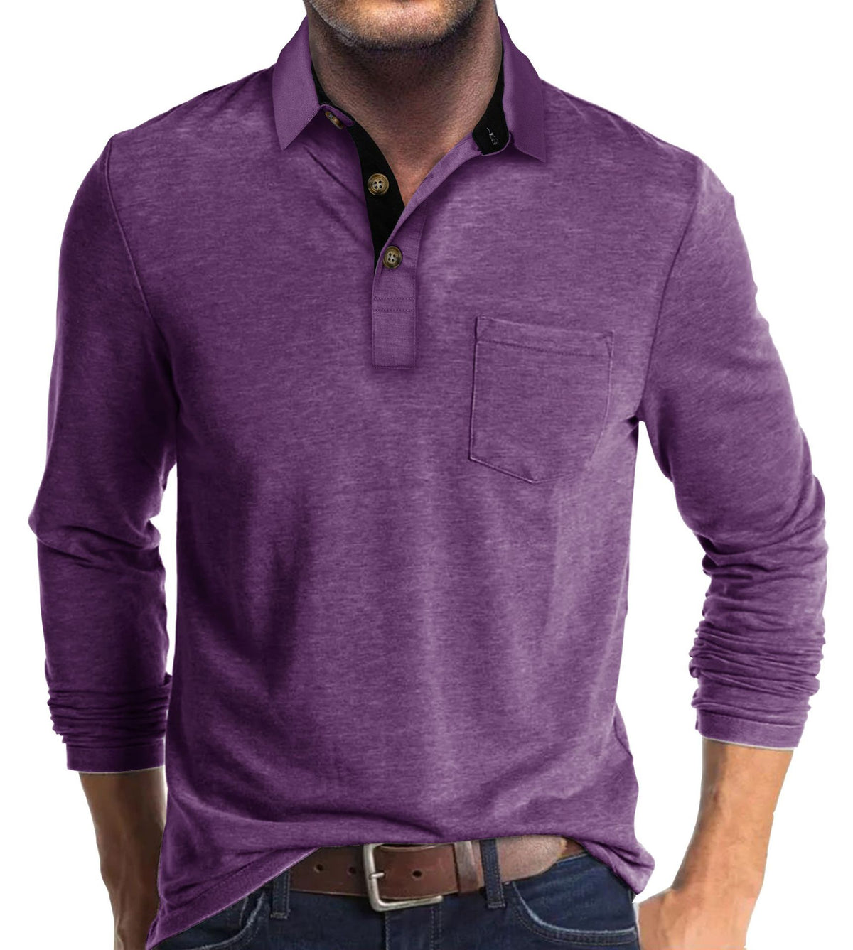 Langarm-Shirt mit Revers für Herren – Bild 6 | LuxeStyle