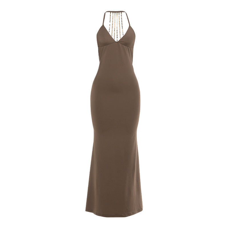 Bodycon Maxikleid mit V-Ausschnitt und Kettendetails