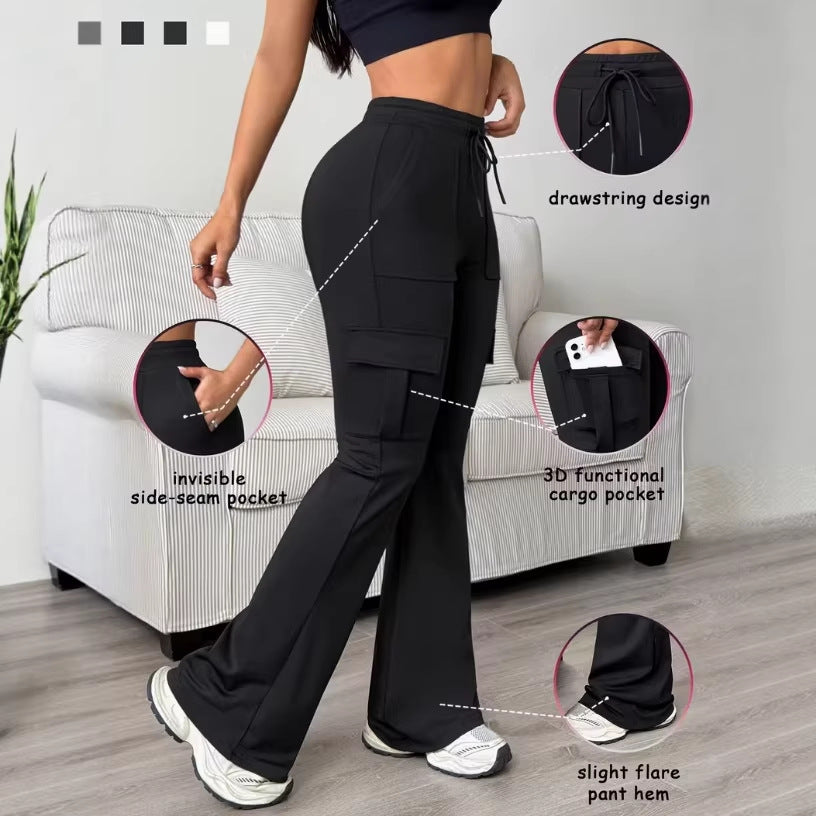 High-Waist Hose mit weitem Bein und Kordelzug