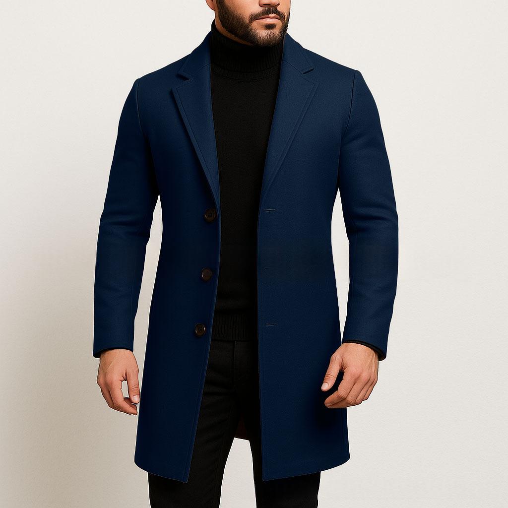 Einfarbiger Slim Fit Trenchcoat aus Wollgewebe