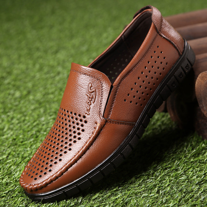 Atmungsaktive Leder-Sandalen mit Lochmuster | LuxeStyle