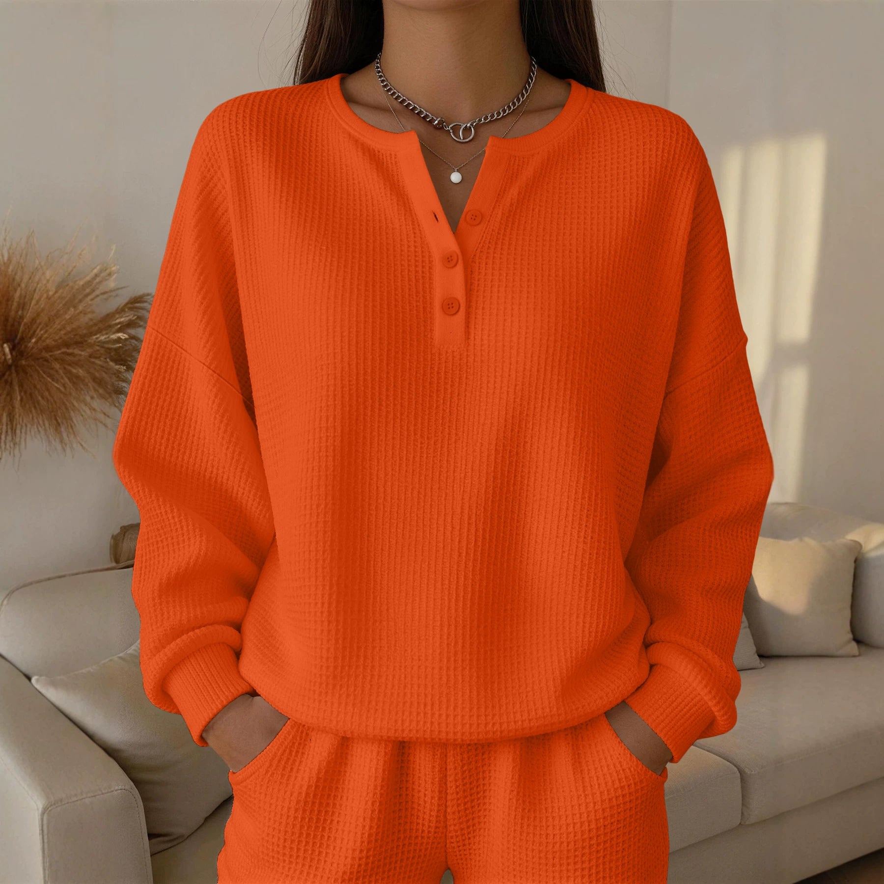 Einfarbiges Wellenspitzen-Pullover für Damen
