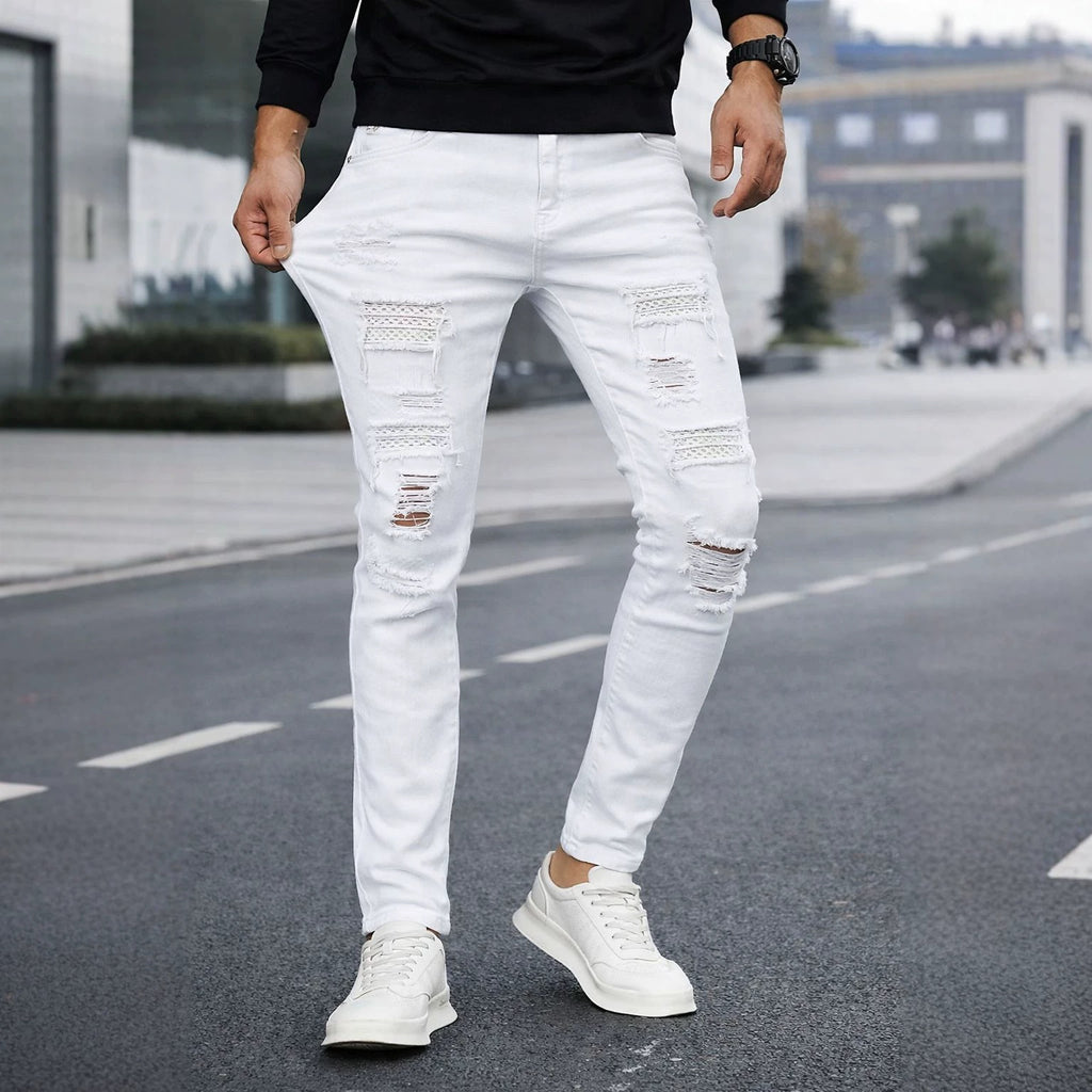 Herren Slim-Fit Jeans mit Perlenstickerei