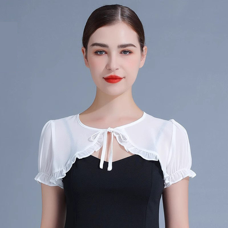 Kurzärmliger Chiffon-Waistcoat in Weiss – Bild 5 | LuxeStyle