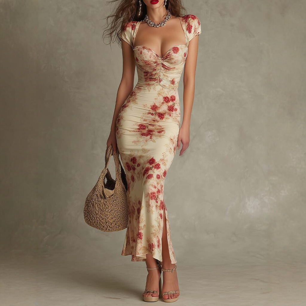 Retro-Print Slim-Fit Freizeitkleid | LuxeStyle
