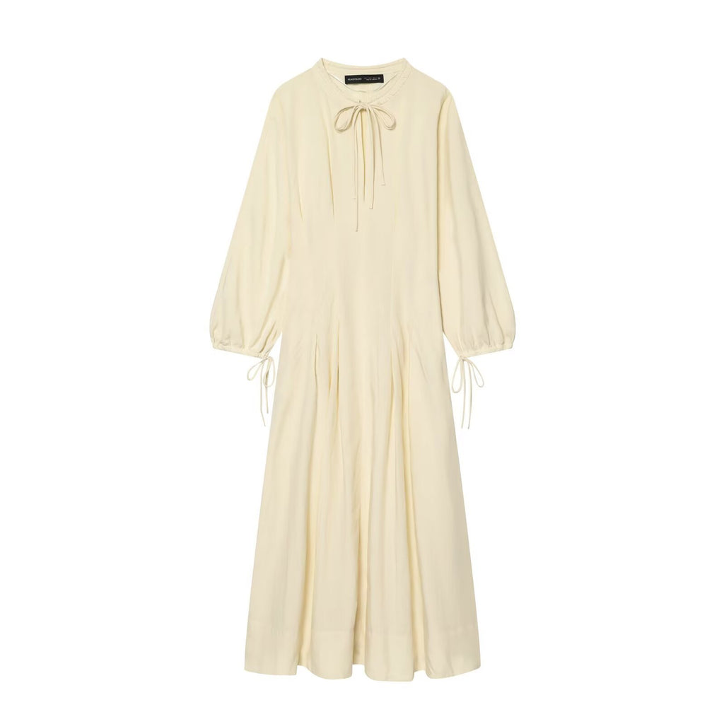 Damen Plisseekleid mit Rundhals und langen Ärmeln