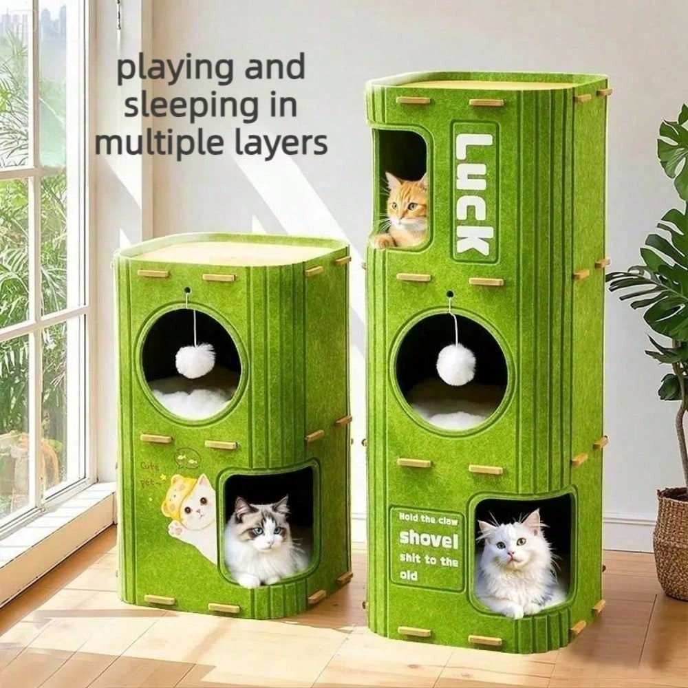 Filz-Katzenbaum mit Kratz-, Schlaf- & Spielturm