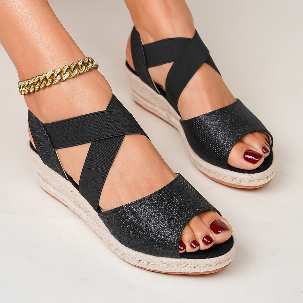 Pailletten Peep-Toe Espadrille Sandalen