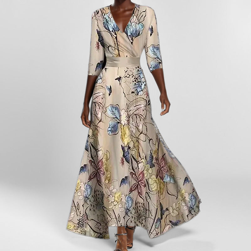 Elegantes V-Ausschnitt Maxikleid mit Blumenmuster – Bild 11 | LuxeStyle