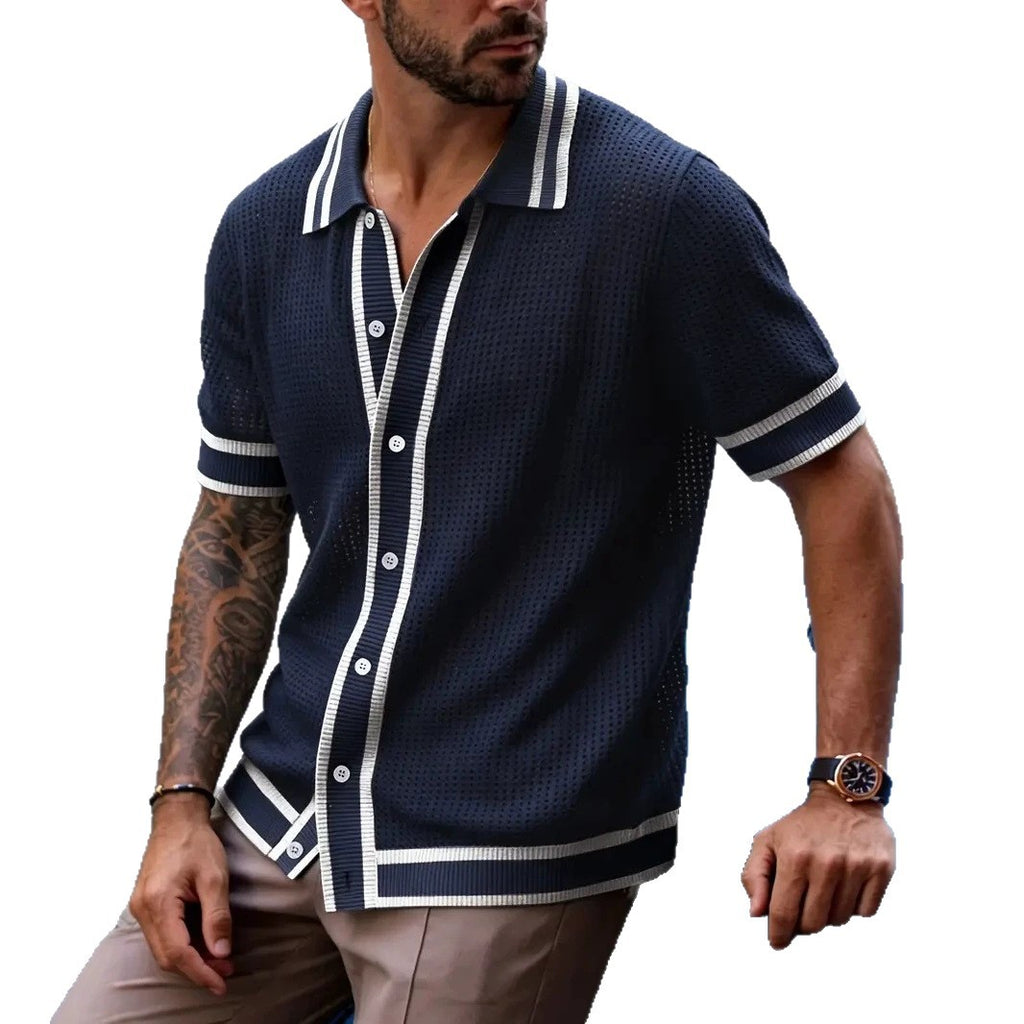 Strickhemd für Herren mit Revers und kurzen Ärmeln