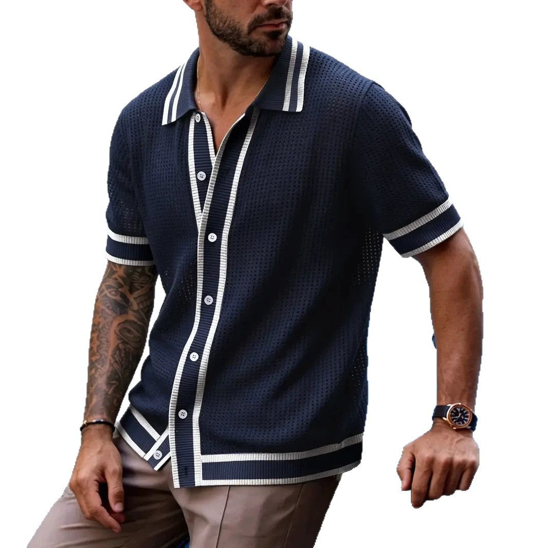 Strickhemd für Herren mit Revers und kurzen Ärmeln