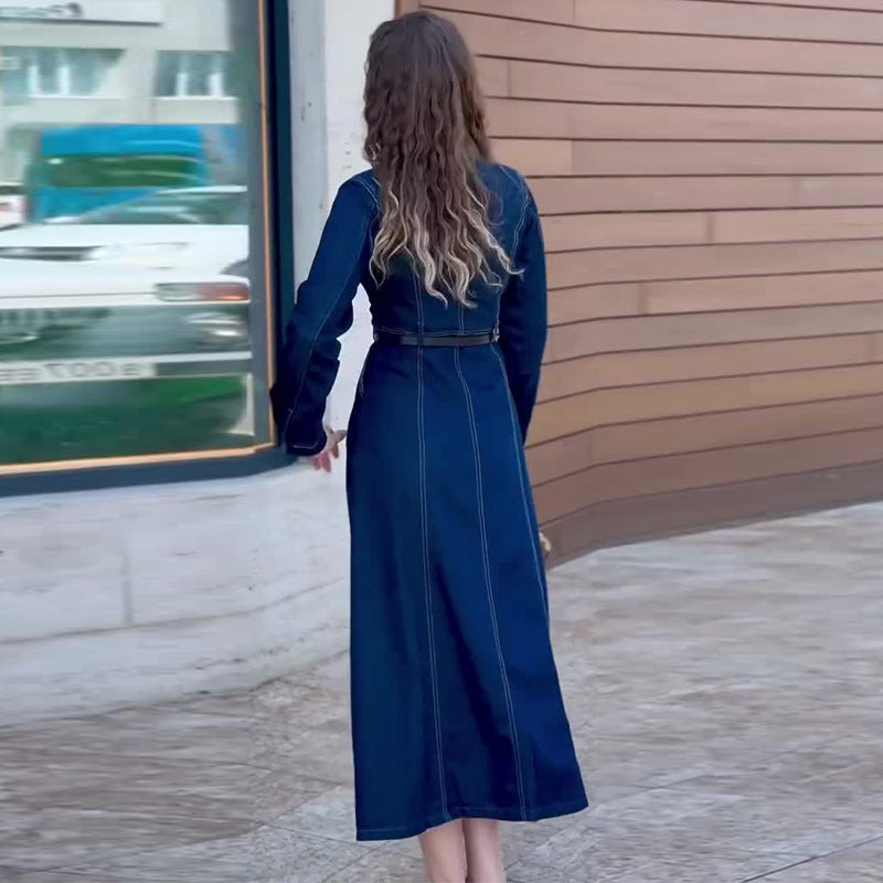 Vintage Style Jeanskleid mit V-Ausschnitt