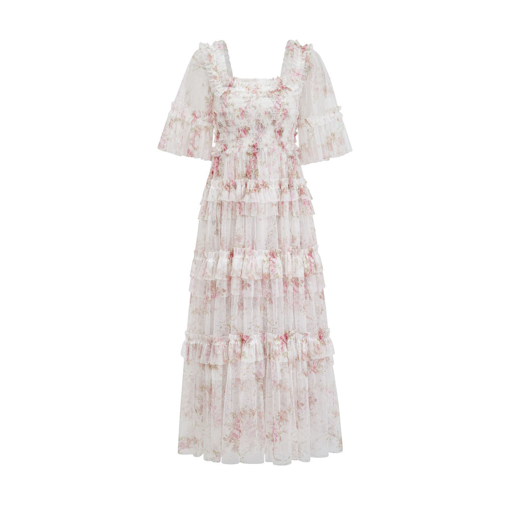Besticktes A-Linien-Kleid mit Blumenmuster