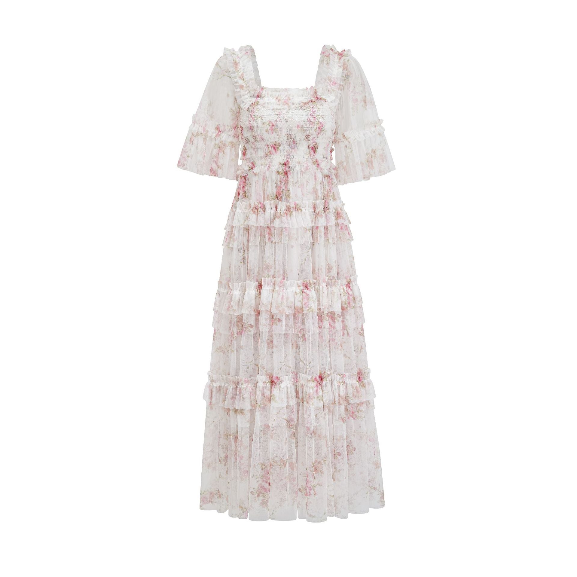 Besticktes A-Linien-Kleid mit Blumenmuster