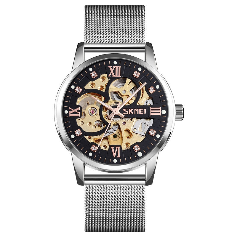 SKMEI Mechanische Herrenuhr mit Edelstahl-Mesh-Armband