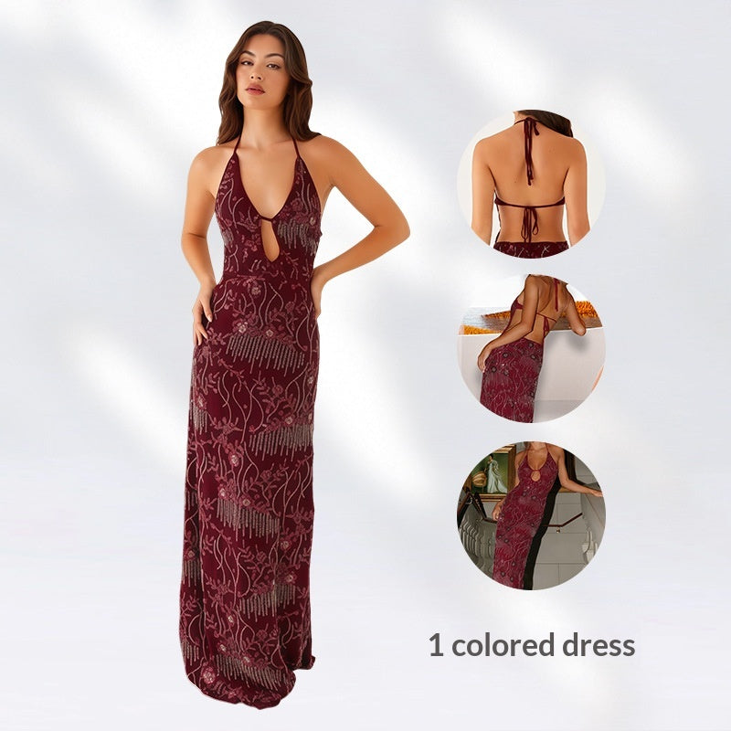Elegantes, paillettenbesticktes Schnürkleid